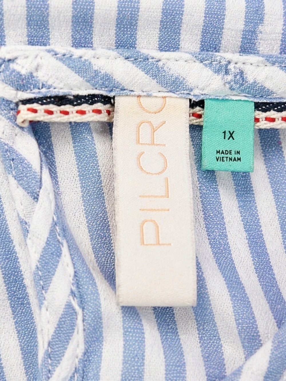 Anthropologie Pilcro Blue White Seersucker Ruffle Sleeve Blouse Open Back Top - Picture 6 of 7
